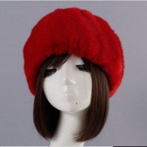 BRAND NEW.  RED FAUX Rabbit Fur Head & Ear Warmer.
